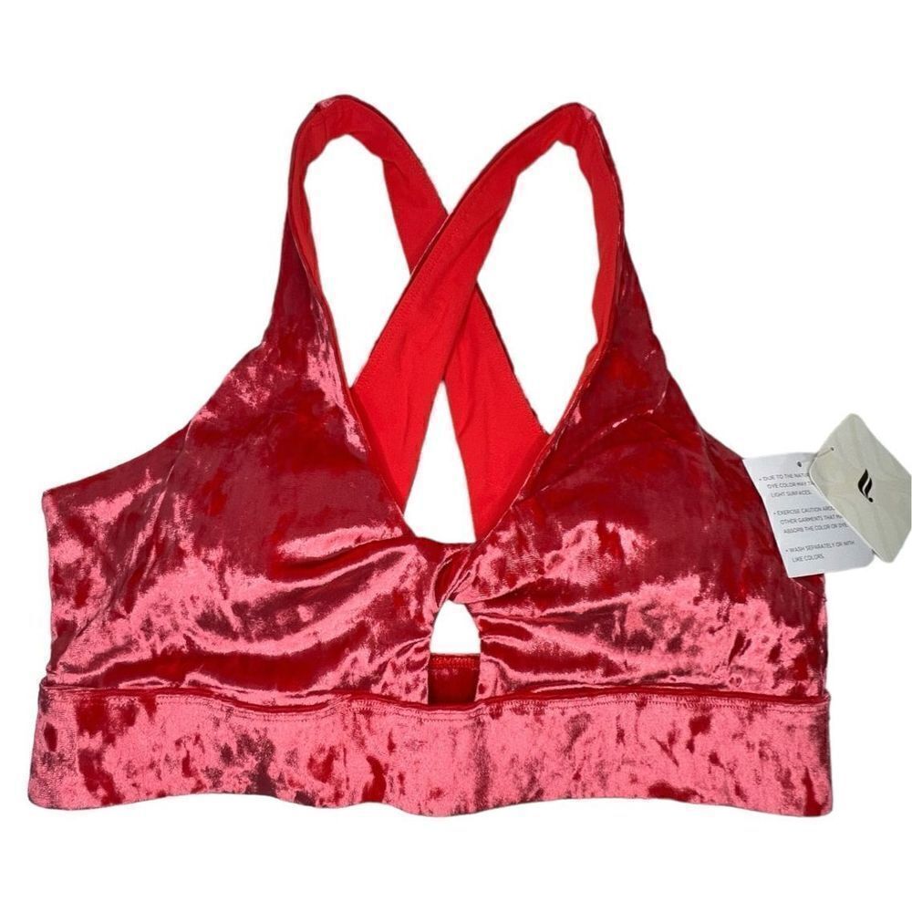 NWT Fabletics Pink Pullover Crossback Soft Velvet Style Bralette